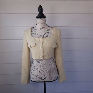 Storia Cream Cropped Tweed Blazer Jacket Size S Cute Boucle Crop